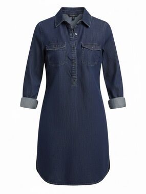White House Black Market Navy Button-Front Shirt Dress